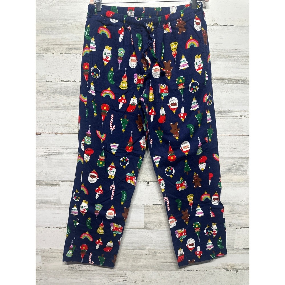 Hanna Andersson Christmas Pajama Pants Adult Medium Navy Ornament Print